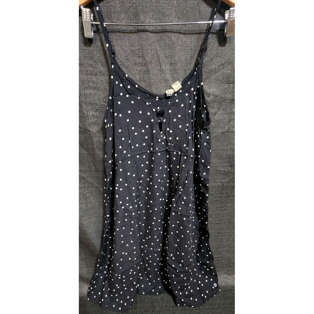 ROXY Black Polka Dot Strappy Dress Adjustable Sundress Surf Beach Keyhole Sz‎ M